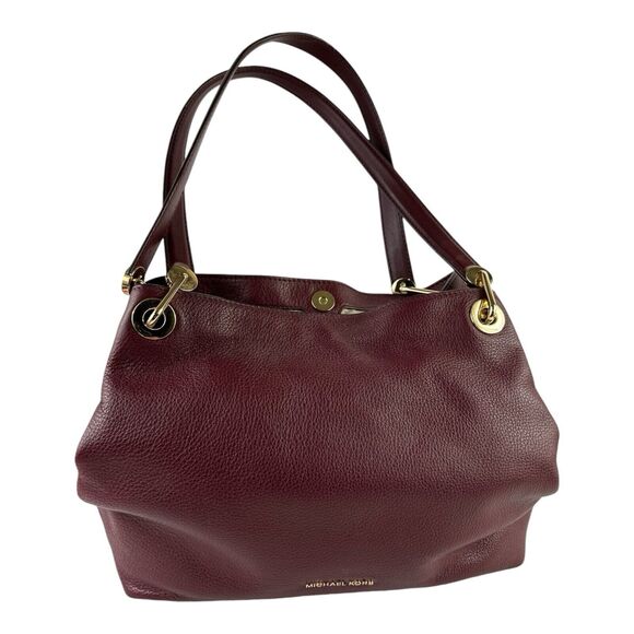 Michael Kors Raven Large Pebble Leather Shoulder Handbag Tote Purse Maroon EUC - Picture 3 of 15